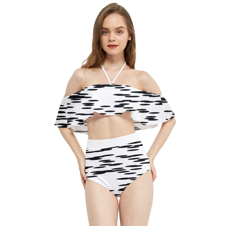 Black and white Abstract pattern, ovals Halter Flowy Bikini Set 