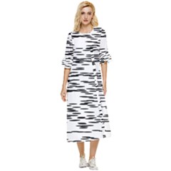 Black And White Abstract Pattern, Ovals Double Cuff Midi Dress