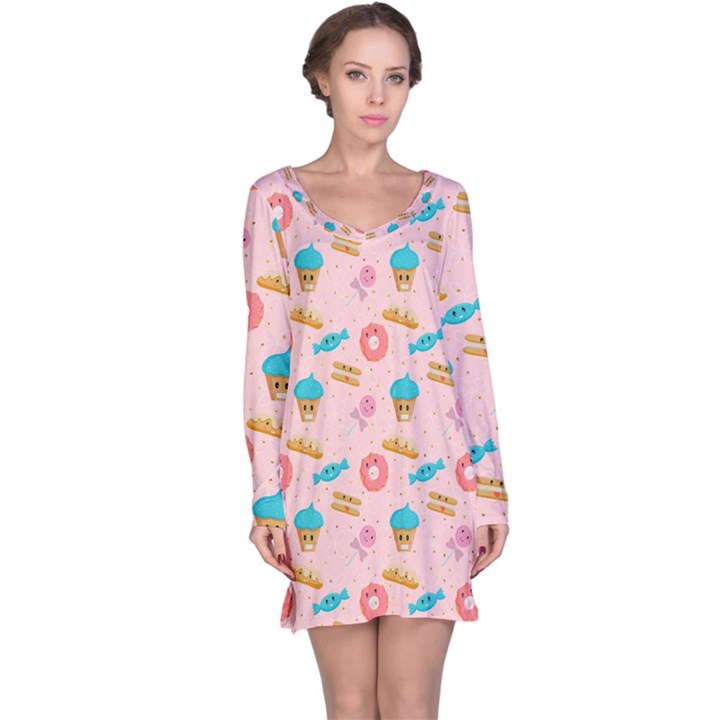 Funny Sweets With Teeth Long Sleeve Nightdress