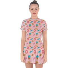 Funny Sweets With Teeth Drop Hem Mini Chiffon Dress by SychEva