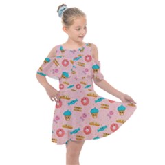 Funny Sweets With Teeth Kids  Shoulder Cutout Chiffon Dress by SychEva