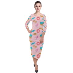 Funny Sweets With Teeth Quarter Sleeve Midi Velour Bodycon Dress by SychEva