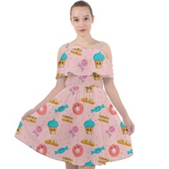 Funny Sweets With Teeth Cut Out Shoulders Chiffon Dress by SychEva