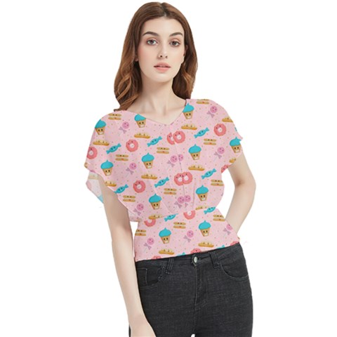 Funny Sweets With Teeth Butterfly Chiffon Blouse by SychEva