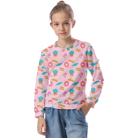 Funny Sweets With Teeth Kids  Long Sleeve Tee With Frill  by SychEva