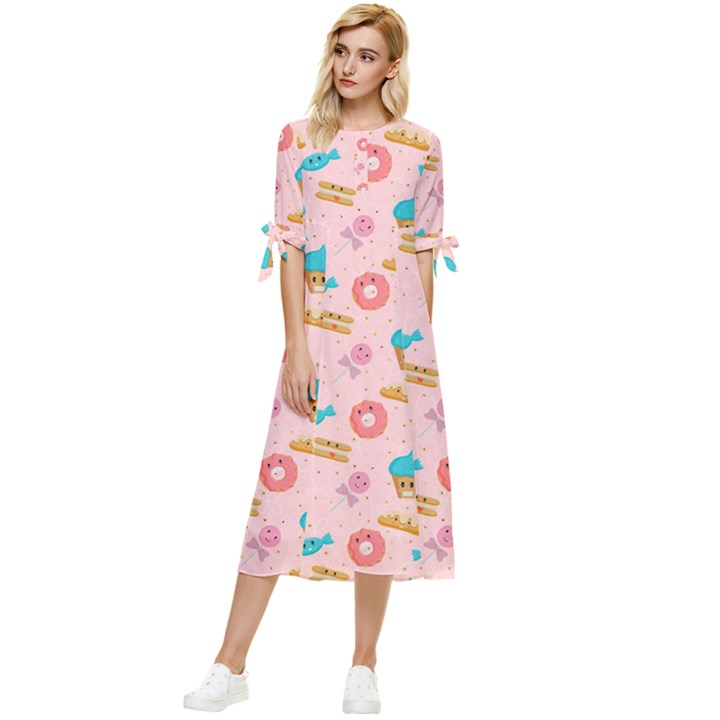 Funny Sweets With Teeth Bow Sleeve Chiffon Midi Dress