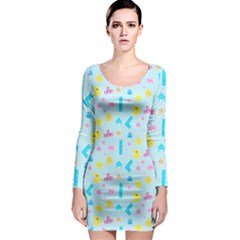 Arcade Dreams Blue  Long Sleeve Bodycon Dress