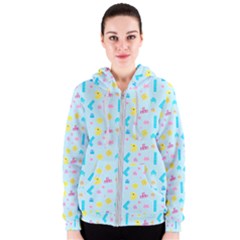 Arcade Dreams Blue  Women s Zipper Hoodie by thePastelAbomination