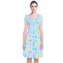 Arcade Dreams Blue  Short Sleeve Front Wrap Dress View1