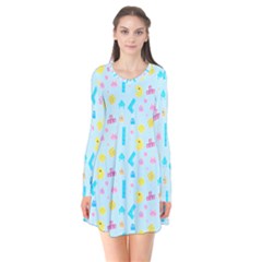 Arcade Dreams Blue  Long Sleeve V-neck Flare Dress by thePastelAbomination