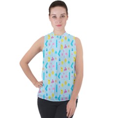 Arcade Dreams Blue  Mock Neck Chiffon Sleeveless Top by thePastelAbomination