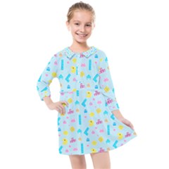 Arcade Dreams Blue  Kids  Quarter Sleeve Shirt Dress by thePastelAbomination