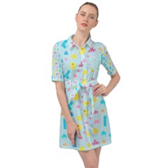 Arcade Dreams Blue  Belted Shirt Dress