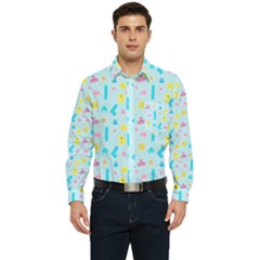 Arcade Dreams Blue  Men s Long Sleeve Pocket Shirt  by thePastelAbomination