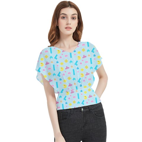 Arcade Dreams Blue  Butterfly Chiffon Blouse by thePastelAbomination