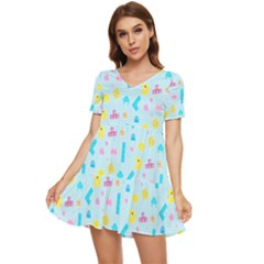 Arcade Dreams Blue  Tiered Short Sleeve Mini Dress by thePastelAbomination