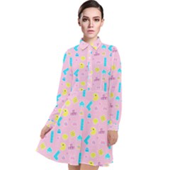 Arcade Dreams Pink Long Sleeve Chiffon Shirt Dress