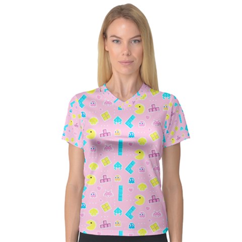 Arcade Dreams Pink V-neck Sport Mesh Tee by thePastelAbomination