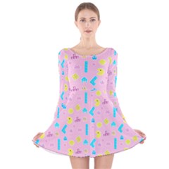 Arcade Dreams Pink Long Sleeve Velvet Skater Dress