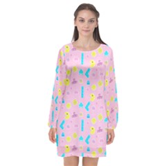 Arcade Dreams Pink Long Sleeve Chiffon Shift Dress  by thePastelAbomination