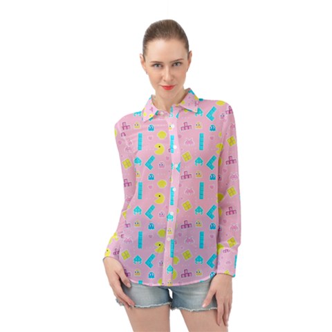 Arcade Dreams Pink Long Sleeve Chiffon Shirt by thePastelAbomination