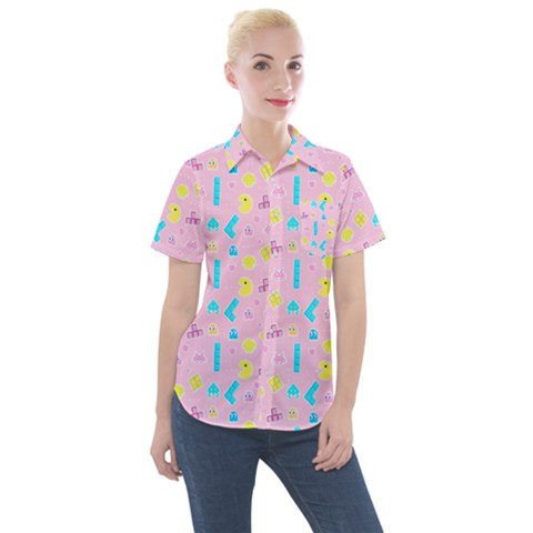 Arcade Dreams Pink Women s Short Sleeve Pocket Shirt by thePastelAbomination