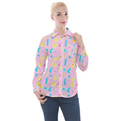 Arcade Dreams Pink Women s Long Sleeve Pocket Shirt