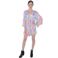 Arcade Dreams Pink V-neck Flare Sleeve Mini Dress by thePastelAbomination