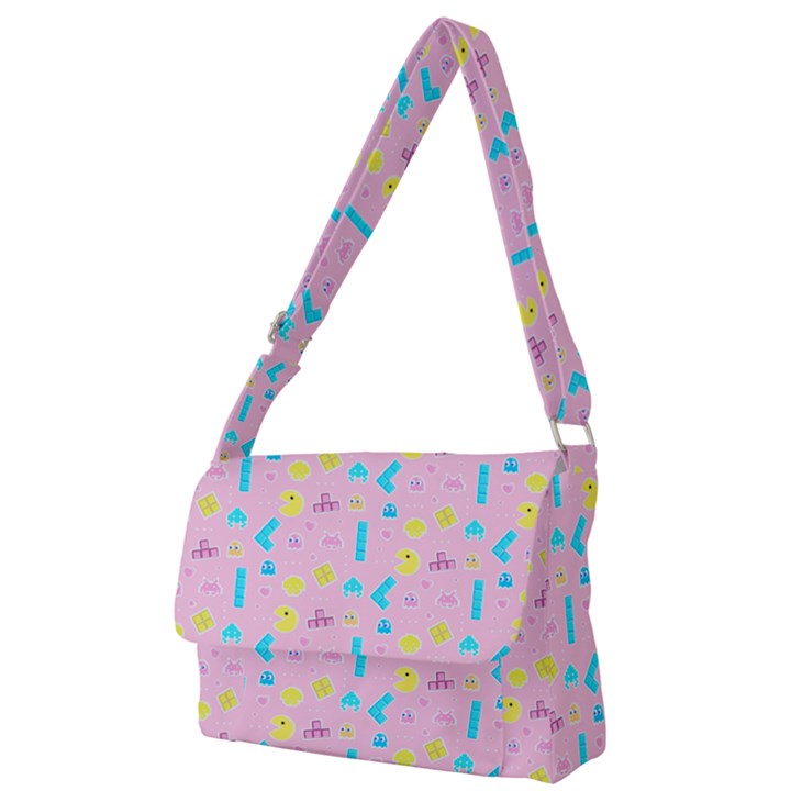 Arcade Dreams Pink Full Print Messenger Bag (L)