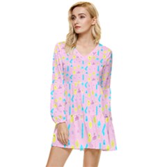 Arcade Dreams Pink Tiered Long Sleeve Mini Dress by thePastelAbomination