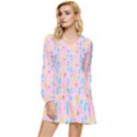 Arcade Dreams Pink Tiered Long Sleeve Mini Dress View1