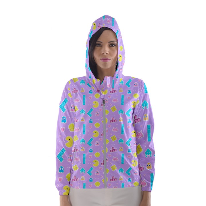 Arcade Dreams Lilac Women s Hooded Windbreaker