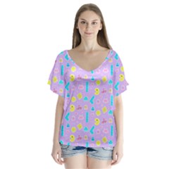 Arcade Dreams Lilac V-neck Flutter Sleeve Top by thePastelAbomination