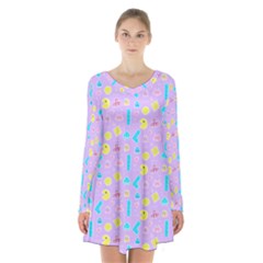 Arcade Dreams Lilac Long Sleeve Velvet V-neck Dress