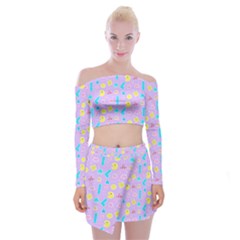 Arcade Dreams Lilac Off Shoulder Top With Mini Skirt Set