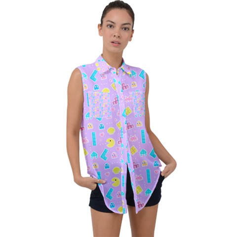 Arcade Dreams Lilac Sleeveless Chiffon Button Shirt by thePastelAbomination