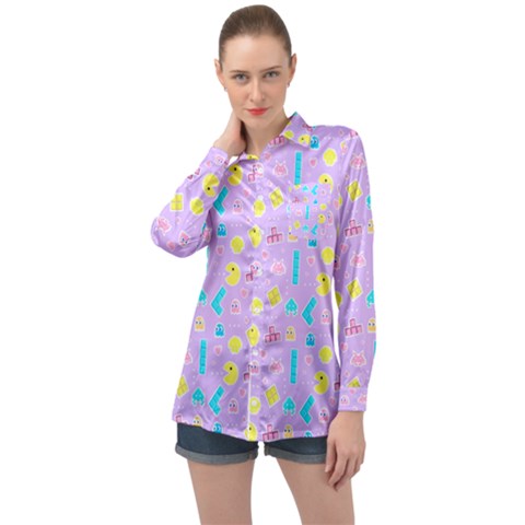 Arcade Dreams Lilac Long Sleeve Satin Shirt by thePastelAbomination