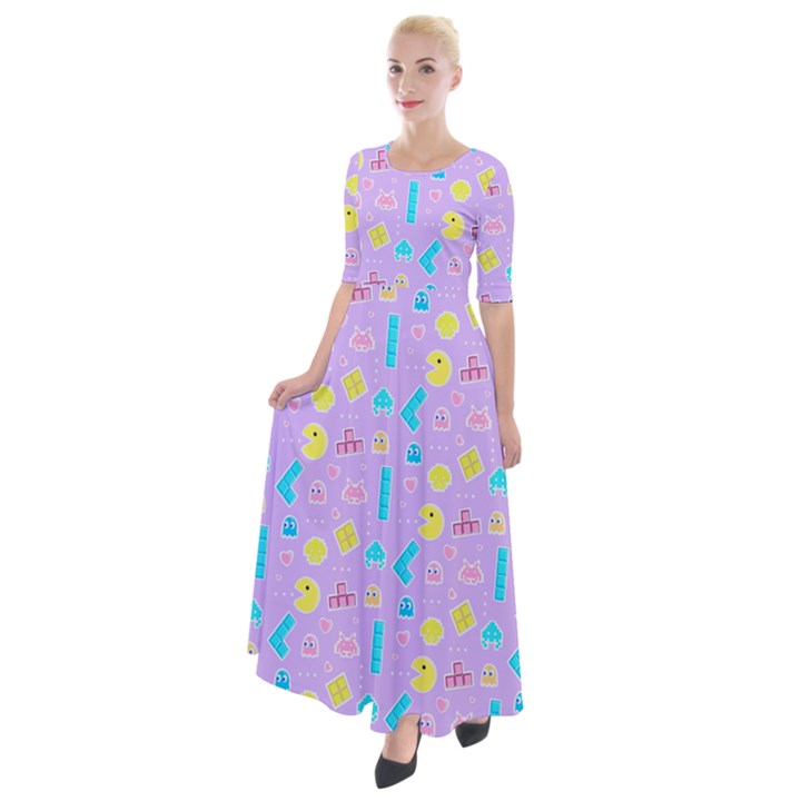 Arcade Dreams Lilac Half Sleeves Maxi Dress