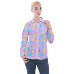 Arcade Dreams Lilac Women s Long Sleeve Pocket Shirt