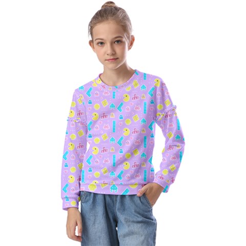 Arcade Dreams Lilac Kids  Long Sleeve Tee With Frill  by thePastelAbomination