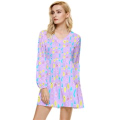 Arcade Dreams Lilac Tiered Long Sleeve Mini Dress by thePastelAbomination