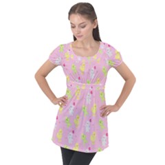 Pastel Adventure Puff Sleeve Tunic Top