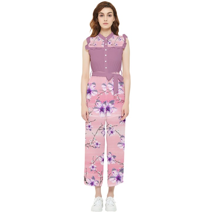 Cherry blossoms Pink Women s Frill Top Jumpsuit