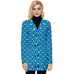 Blue Circles On A Dark Blue Background Button Up Hooded Coat  by SychEva