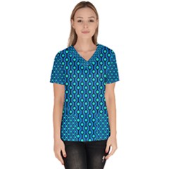 Blue Circles On A Dark Blue Background Women s V-neck Scrub Top by SychEva