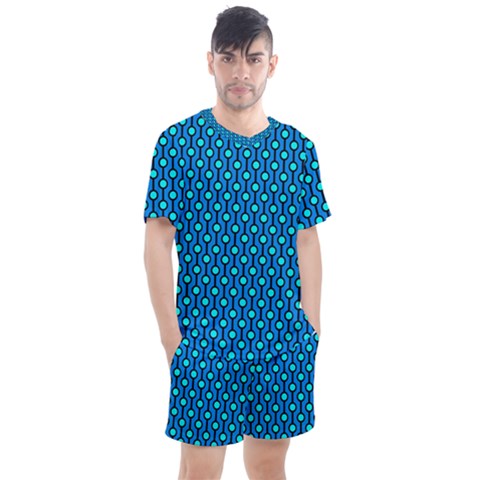 Blue Circles On A Dark Blue Background Men s Mesh Tee And Shorts Set by SychEva