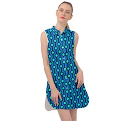 Blue Circles On A Dark Blue Background Sleeveless Shirt Dress by SychEva