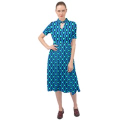 Blue Circles On A Dark Blue Background Keyhole Neckline Chiffon Dress by SychEva