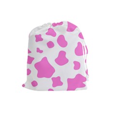 Pink Cow Spots, Large Version, Animal Fur Print In Pastel Colors Drawstring Pouch (large) by Casemiro