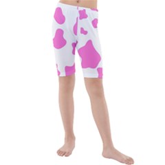 Pink Cow Spots, Large Version, Animal Fur Print In Pastel Colors Kids  Mid Length Swim Shorts by Casemiro